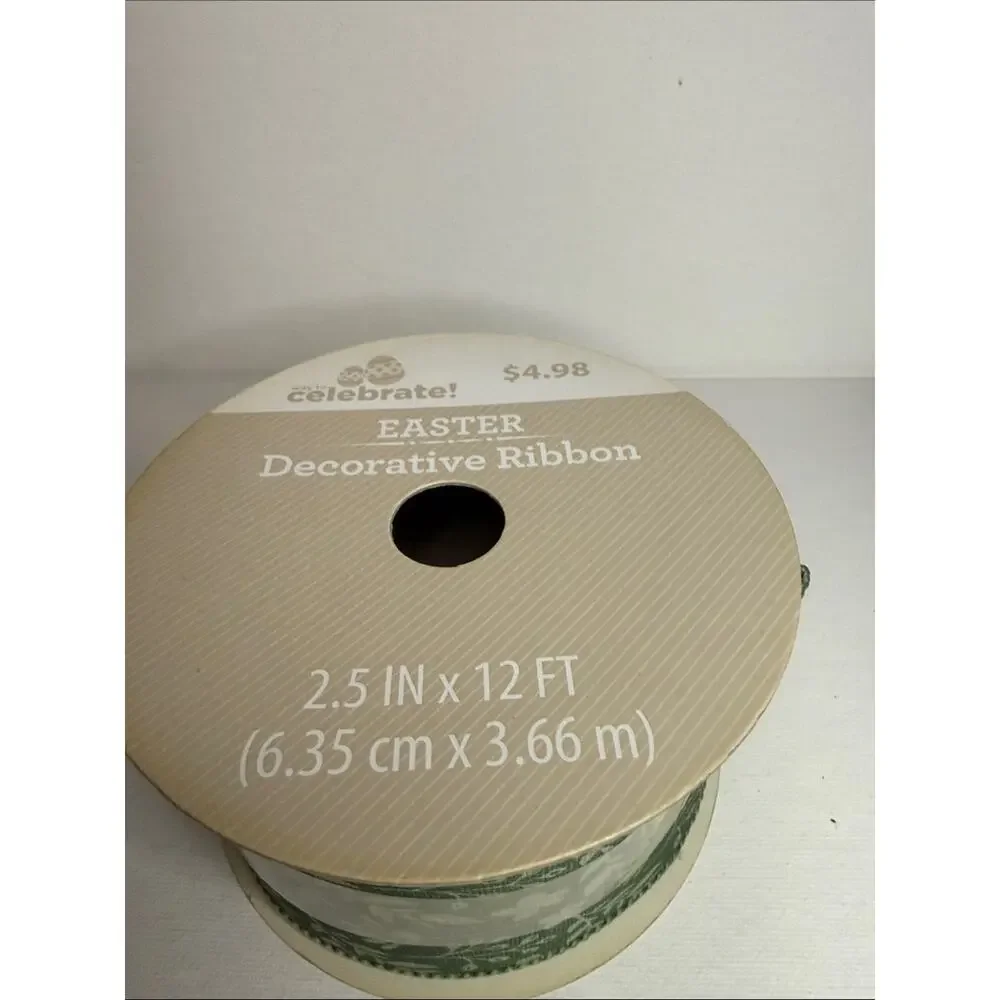 Easter Decorative Ribbon in Green – Floral Pattern 2.5in x 12ft